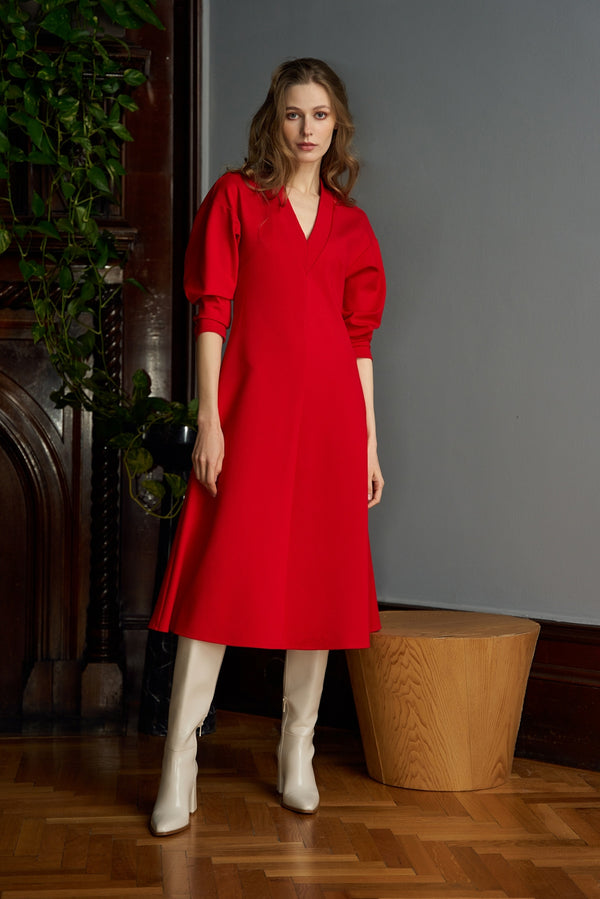 Scarlet V-neck midi dress