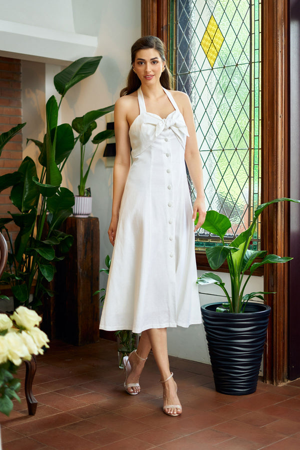 Pleated dress with open back Magnolia