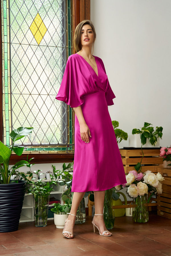 Dhalia satin dress with butterfly sleeves